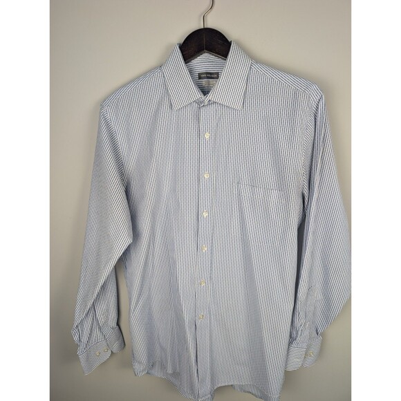 Van Heusen Men's Regular Fit Pinstripe Long Sleeve Dress Shirt Blue 16 34/35 - Picture 2 of 13